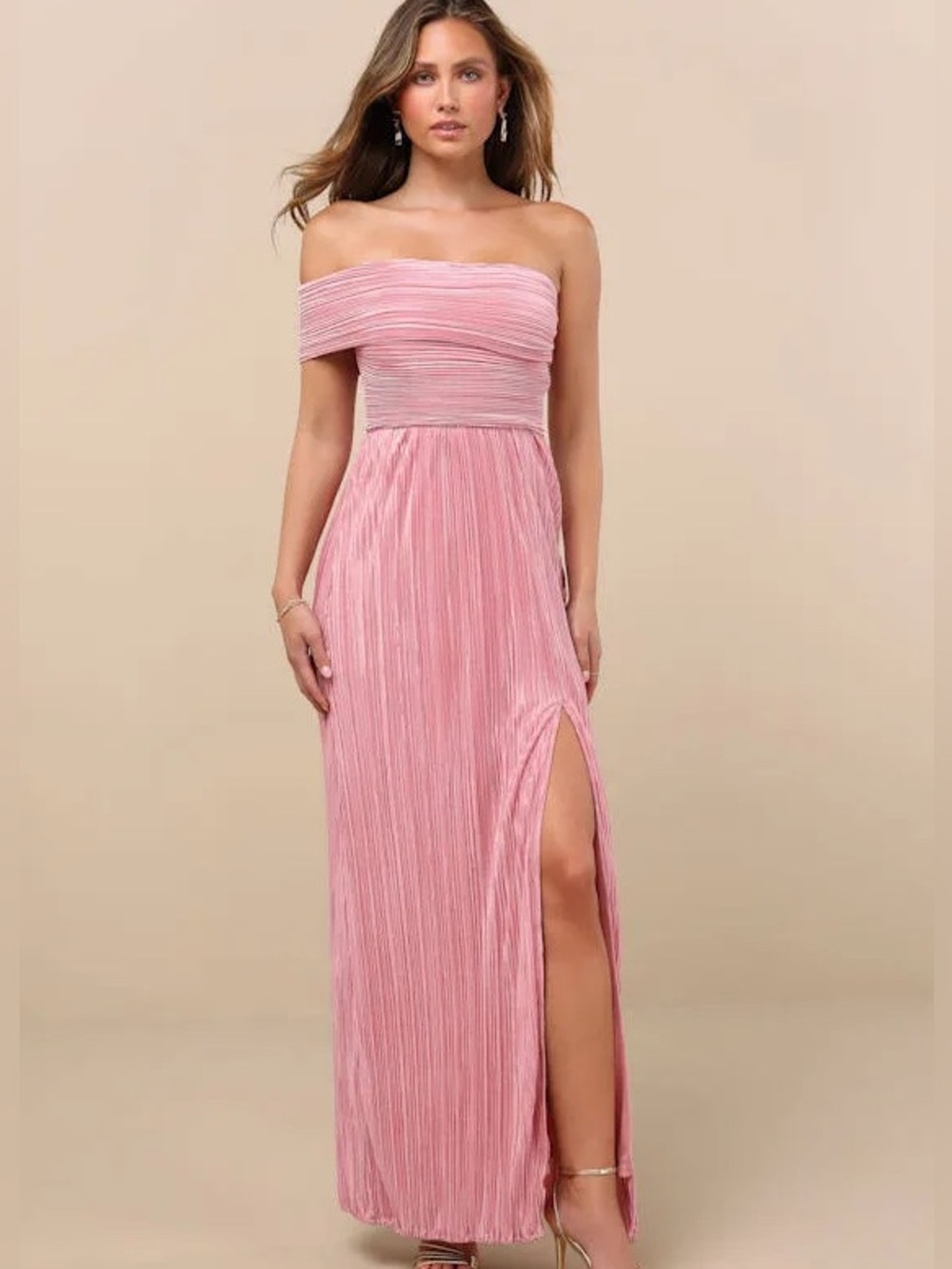 EUC Lulus Poised Performance Pink Plisse One-Shoulder Maxi Dress Medium